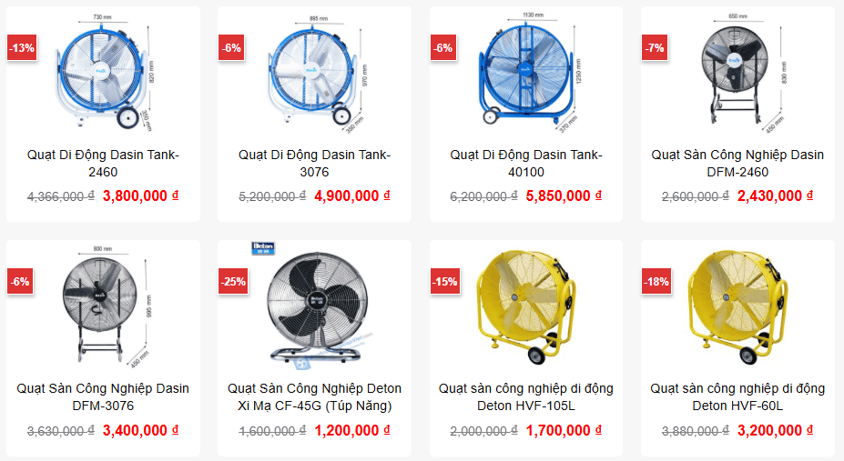 giá tham khảo quạt sàn công nghiệp